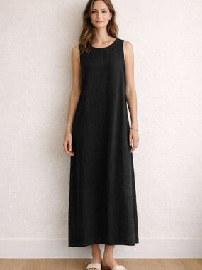 Cut Loose Black Linen Maxi Dress Sleeveless Minimalist Shift Relaxed M